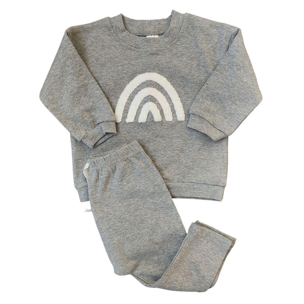 Gray Sweatshirt and Pants Set with Rainbow Design